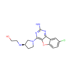 Nc1nc(N2CC[C@@H](NCCO)C2)c2oc3ccc(Cl)cc3c2n1 ZINC000073160304