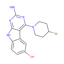 Nc1nc(N2CCC(Br)CC2)c2c(n1)[nH]c1ccc(O)cc12 ZINC000221383905