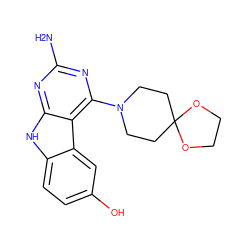 Nc1nc(N2CCC3(CC2)OCCO3)c2c(n1)[nH]c1ccc(O)cc12 ZINC000653630344