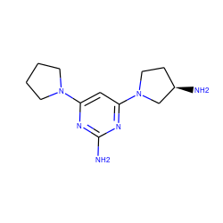 Nc1nc(N2CCCC2)cc(N2CC[C@@H](N)C2)n1 ZINC000071341847