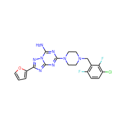 Nc1nc(N2CCN(Cc3c(F)ccc(Cl)c3F)CC2)nc2nc(-c3ccco3)nn12 ZINC000013581767