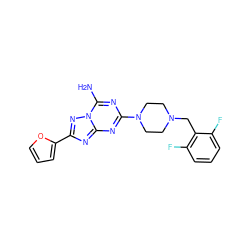 Nc1nc(N2CCN(Cc3c(F)cccc3F)CC2)nc2nc(-c3ccco3)nn12 ZINC000013581762