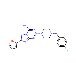 Nc1nc(N2CCN(Cc3ccc(Cl)cc3)CC2)nc2nc(-c3ccco3)nn12 ZINC000013581755