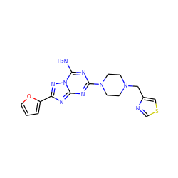 Nc1nc(N2CCN(Cc3cscn3)CC2)nc2nc(-c3ccco3)nn12 ZINC000013581779