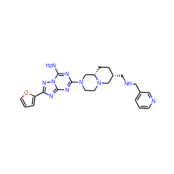 Nc1nc(N2CCN3C[C@@H](CNCc4cccnc4)CC[C@H]3C2)nc2nc(-c3ccco3)nn12 ZINC000013585869