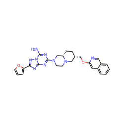 Nc1nc(N2CCN3C[C@@H](COc4cc5ccccc5cn4)CC[C@H]3C2)nc2nc(-c3ccco3)nn12 ZINC000013585840