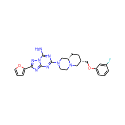 Nc1nc(N2CCN3C[C@@H](COc4cccc(F)c4)CC[C@H]3C2)nc2nc(-c3ccco3)nn12 ZINC000013585815