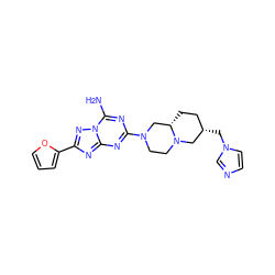 Nc1nc(N2CCN3C[C@@H](Cn4ccnc4)CC[C@H]3C2)nc2nc(-c3ccco3)nn12 ZINC000013585860