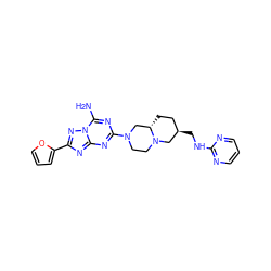 Nc1nc(N2CCN3C[C@H](CNc4ncccn4)CC[C@H]3C2)nc2nc(-c3ccco3)nn12 ZINC000013585875