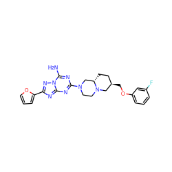 Nc1nc(N2CCN3C[C@H](COc4cccc(F)c4)CC[C@H]3C2)nc2nc(-c3ccco3)nn12 ZINC000013585817