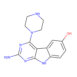 Nc1nc(N2CCNCC2)c2c(n1)[nH]c1ccc(O)cc12 ZINC000221383201