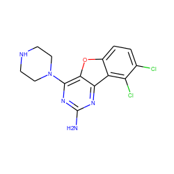 Nc1nc(N2CCNCC2)c2oc3ccc(Cl)c(Cl)c3c2n1 ZINC000073158752