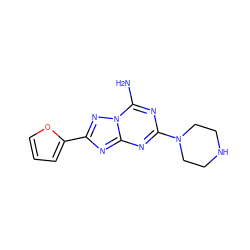 Nc1nc(N2CCNCC2)nc2nc(-c3ccco3)nn12 ZINC000013581738