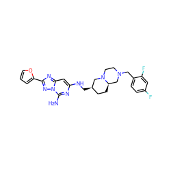 Nc1nc(NC[C@@H]2CC[C@@H]3CN(Cc4ccc(F)cc4F)CCN3C2)cc2nc(-c3ccco3)nn12 ZINC000022932263