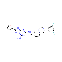 Nc1nc(NC[C@@H]2CC[C@@H]3CN(c4cc(F)cc(F)c4)CCN3C2)nc2nc(-c3ccco3)nn12 ZINC000013585879