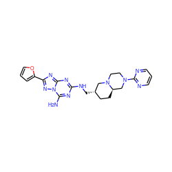 Nc1nc(NC[C@H]2CC[C@@H]3CN(c4ncccn4)CCN3C2)nc2nc(-c3ccco3)nn12 ZINC000013585888