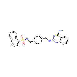 Nc1nc(NC[C@H]2CC[C@H](CNS(=O)(=O)c3cccc4ccccc34)CC2)nc2ccccc12 ZINC000242687746