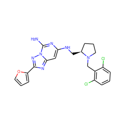 Nc1nc(NC[C@H]2CCCN2Cc2c(Cl)cccc2Cl)cc2nc(-c3ccco3)nn12 ZINC000028363654