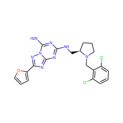 Nc1nc(NC[C@H]2CCCN2Cc2c(Cl)cccc2Cl)nc2nc(-c3ccco3)nn12 ZINC000028384193