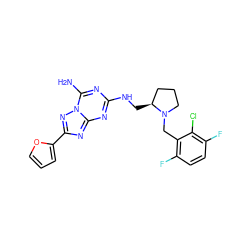 Nc1nc(NC[C@H]2CCCN2Cc2c(F)ccc(F)c2Cl)nc2nc(-c3ccco3)nn12 ZINC000013612506