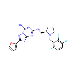 Nc1nc(NC[C@H]2CCCN2Cc2c(F)ccc(F)c2F)nc2nc(-c3ccco3)nn12 ZINC000013612490