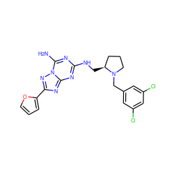 Nc1nc(NC[C@H]2CCCN2Cc2cc(Cl)cc(Cl)c2)nc2nc(-c3ccco3)nn12 ZINC000013612453