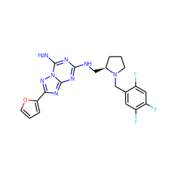 Nc1nc(NC[C@H]2CCCN2Cc2cc(F)c(F)cc2F)nc2nc(-c3ccco3)nn12 ZINC000013612486