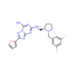 Nc1nc(NC[C@H]2CCCN2Cc2cc(F)cc(F)c2)nc2nc(-c3ccco3)nn12 ZINC000013612466