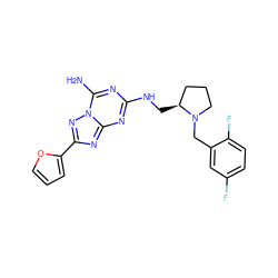 Nc1nc(NC[C@H]2CCCN2Cc2cc(F)ccc2F)nc2nc(-c3ccco3)nn12 ZINC000013612470