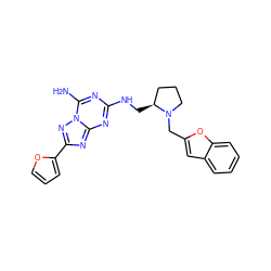 Nc1nc(NC[C@H]2CCCN2Cc2cc3ccccc3o2)nc2nc(-c3ccco3)nn12 ZINC000013612549