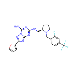 Nc1nc(NC[C@H]2CCCN2Cc2ccc(C(F)(F)F)cc2F)nc2nc(-c3ccco3)nn12 ZINC000013612501