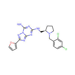 Nc1nc(NC[C@H]2CCCN2Cc2ccc(Cl)cc2Cl)nc2nc(-c3ccco3)nn12 ZINC000013612456