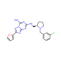 Nc1nc(NC[C@H]2CCCN2Cc2cccc(Cl)c2)nc2nc(-c3ccco3)nn12 ZINC000013612447