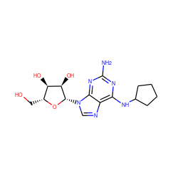 Nc1nc(NC2CCCC2)c2ncn([C@@H]3O[C@H](CO)[C@@H](O)[C@H]3O)c2n1 ZINC000013834722