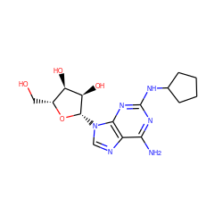 Nc1nc(NC2CCCC2)nc2c1ncn2[C@@H]1O[C@H](CO)[C@@H](O)[C@H]1O ZINC000013834723