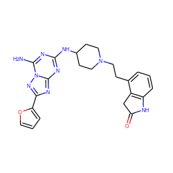 Nc1nc(NC2CCN(CCc3cccc4c3CC(=O)N4)CC2)nc2nc(-c3ccco3)nn12 ZINC000299871961