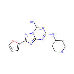 Nc1nc(NC2CCNCC2)nc2nc(-c3ccco3)nn12 ZINC000299871796