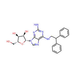 Nc1nc(NCC(c2ccccc2)c2ccccc2)c2ncn([C@@H]3O[C@H](CO)[C@@H](O)[C@H]3O)c2n1 ZINC000013834778