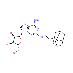 Nc1nc(NCCC23CC4CC(CC(C4)C2)C3)nc2c1ncn2[C@@H]1O[C@H](CO)[C@@H](O)[C@H]1O ZINC000013823909