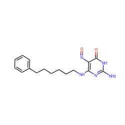 Nc1nc(NCCCCCCc2ccccc2)c(N=O)c(=O)[nH]1 ZINC000029549140