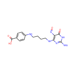 Nc1nc(NCCCCNc2ccc(C(=O)O)cc2)c(N=O)c(=O)[nH]1 ZINC000027743268