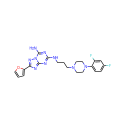 Nc1nc(NCCCN2CCN(c3ccc(F)cc3F)CC2)nc2nc(-c3ccco3)nn12 ZINC000028381566