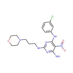 Nc1nc(NCCCN2CCOCC2)nc(Nc2cccc(Cl)c2)c1[N+](=O)[O-] ZINC000020329195