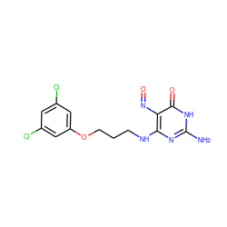 Nc1nc(NCCCOc2cc(Cl)cc(Cl)c2)c(N=O)c(=O)[nH]1 ZINC000027740584