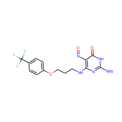 Nc1nc(NCCCOc2ccc(C(F)(F)F)cc2)c(N=O)c(=O)[nH]1 ZINC000027738617