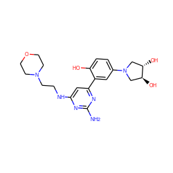 Nc1nc(NCCN2CCOCC2)cc(-c2cc(N3C[C@H](O)[C@@H](O)C3)ccc2O)n1 ZINC000072109261