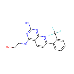 Nc1nc(NCCO)c2ccc(-c3ccccc3C(F)(F)F)nc2n1 ZINC000034844251