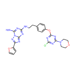 Nc1nc(NCCc2ccc(Oc3nc(Cl)nc(N4CCOCC4)n3)cc2)nc2nc(-c3ccco3)nn12 ZINC000299866372