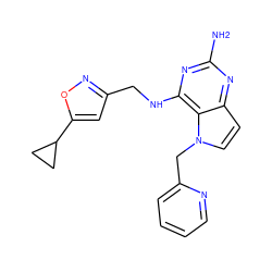 Nc1nc(NCc2cc(C3CC3)on2)c2c(ccn2Cc2ccccn2)n1 ZINC001772576692