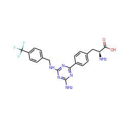 Nc1nc(NCc2ccc(C(F)(F)F)cc2)nc(-c2ccc(C[C@H](N)C(=O)O)cc2)n1 ZINC000045245746